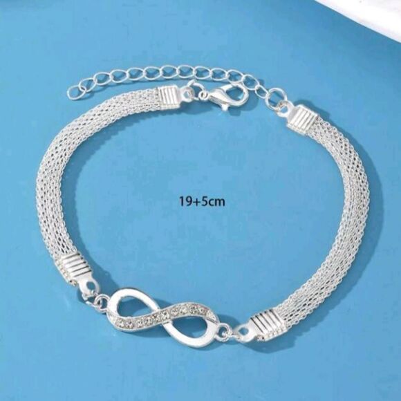 STERLING Silver Infinity Bracelet With Rhinestones - Picture 2 of 9